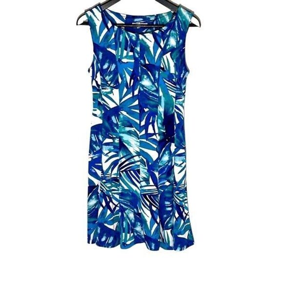 db 1962 A Line Dress Women’s Size 6P Blue/green leaf print - Picture 1 of 9
